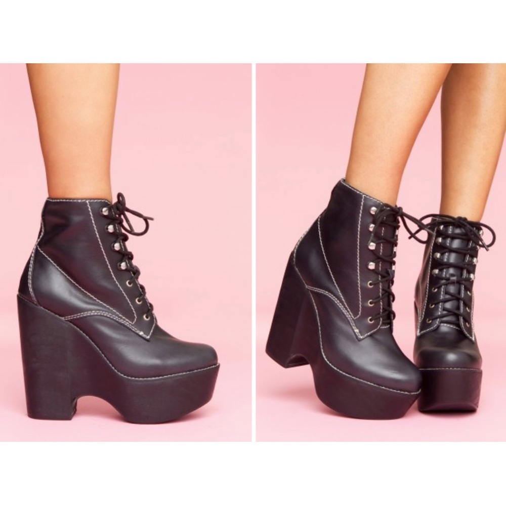 Jeffrey Campbell Black Lace Up Platform Boot - Tardy 8 - Picture 5 of 5